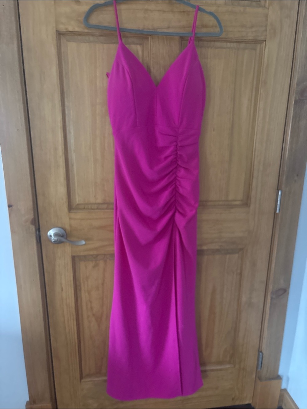 Sleeveless Ruched Fuchsia Evening Dress